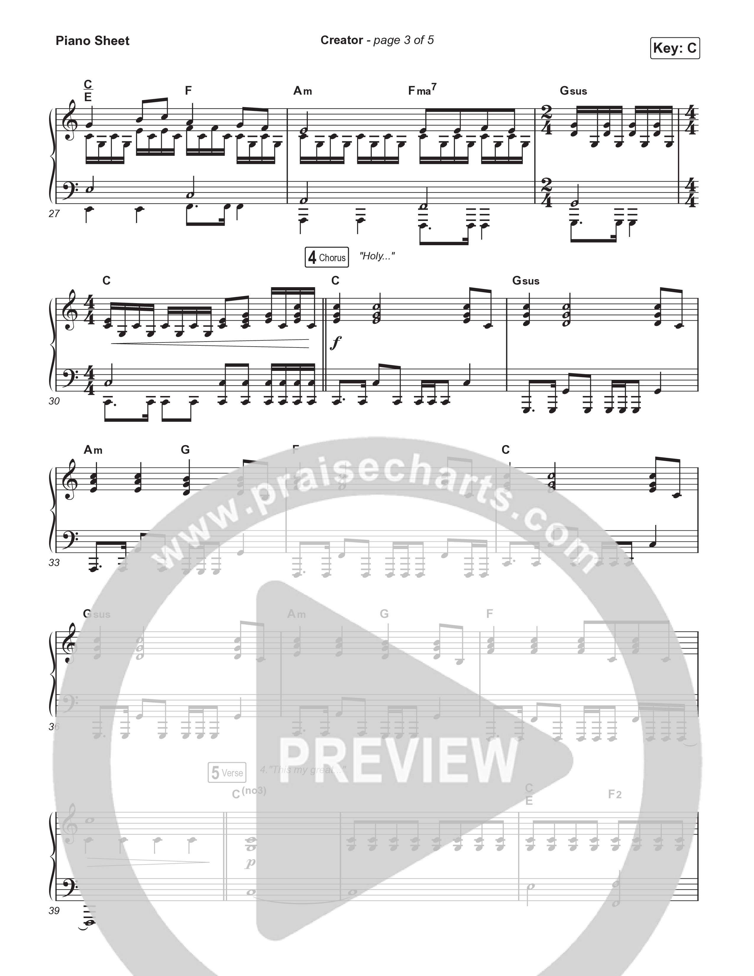 Creator (Sing It Now) Piano Sheet (Phil Wickham)