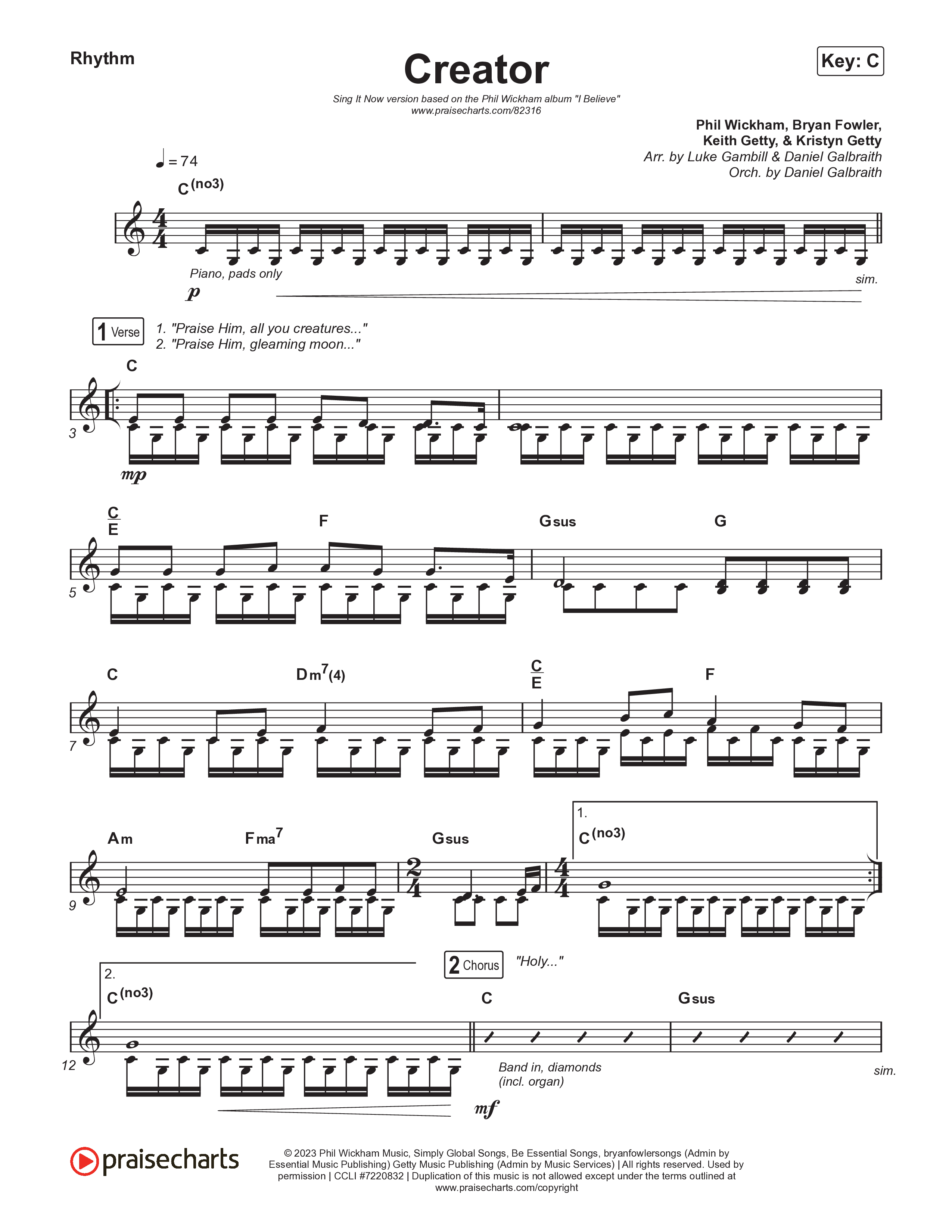 Creator (Sing It Now) Rhythm Chart (Phil Wickham)