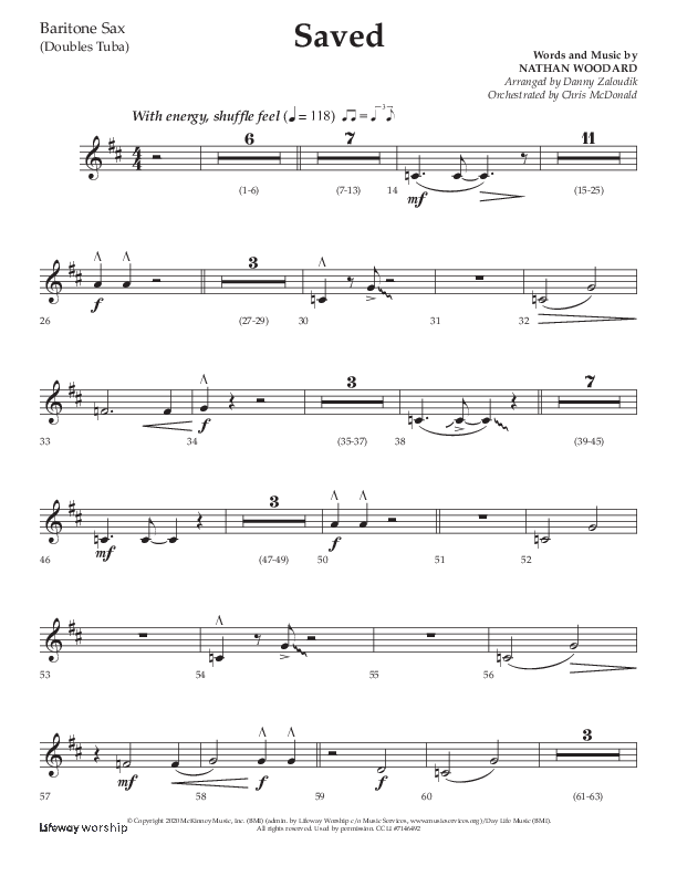 Saved (Choral Anthem SATB) Bari Sax (Lifeway Choral / Arr. Danny Zaloudik)
