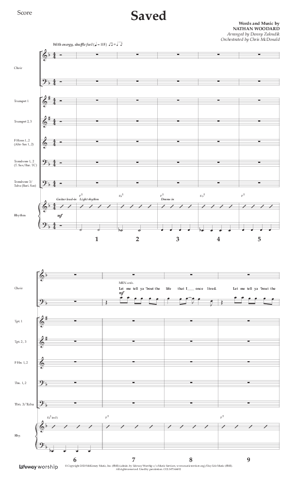 Saved (Choral Anthem SATB) Conductor's Score (Lifeway Choral / Arr. Danny Zaloudik)