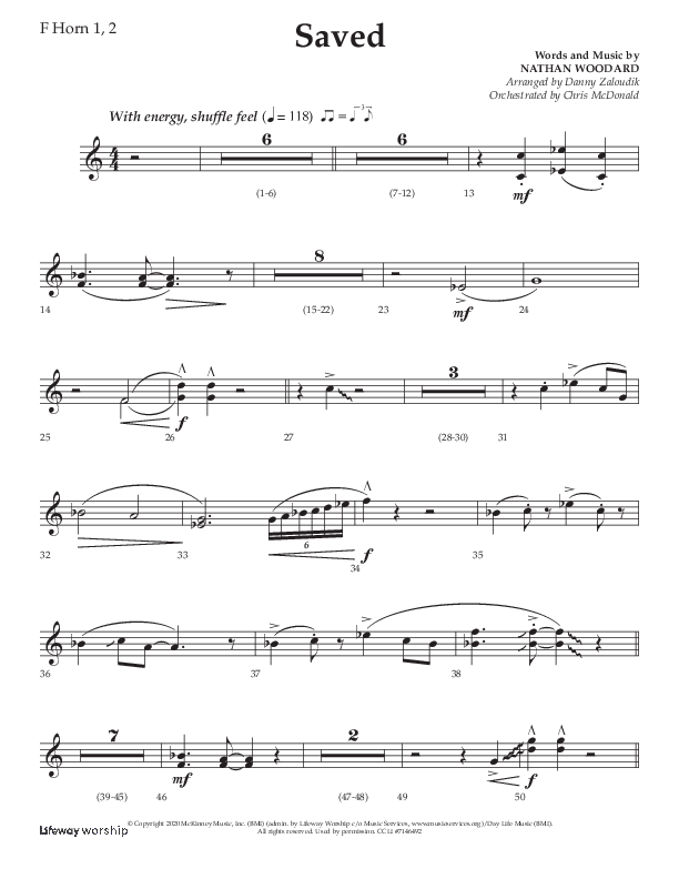 Saved (Choral Anthem SATB) French Horn 1/2 (Lifeway Choral / Arr. Danny Zaloudik)