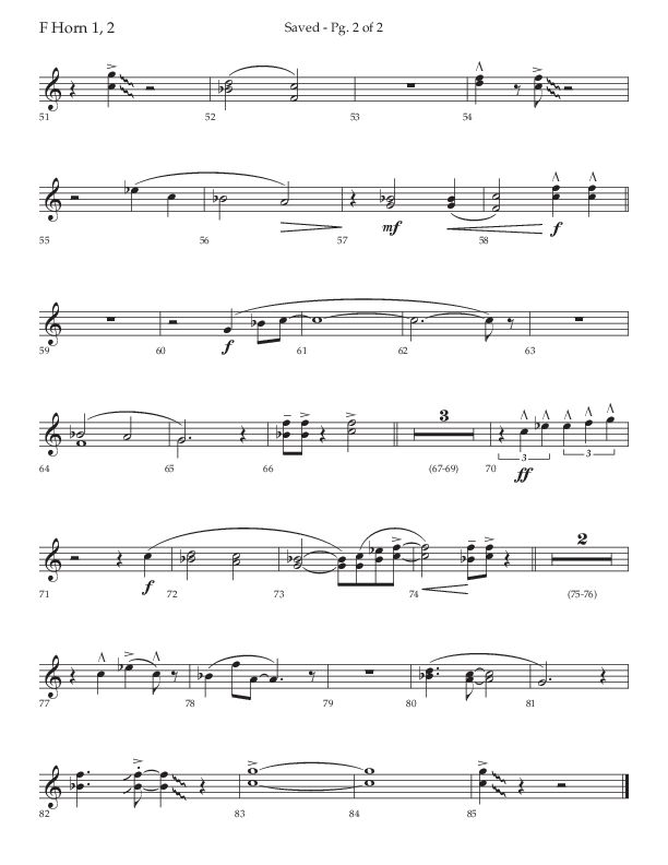 Saved (Choral Anthem SATB) French Horn 1/2 (Lifeway Choral / Arr. Danny Zaloudik)