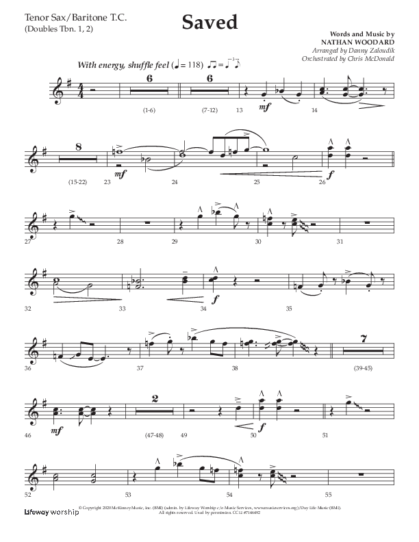 Saved (Choral Anthem SATB) Tenor Sax/Baritone T.C. (Lifeway Choral / Arr. Danny Zaloudik)