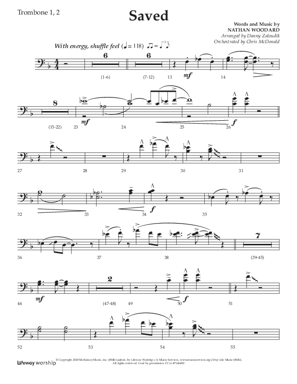 Saved (Choral Anthem SATB) Trombone 1/2 (Lifeway Choral / Arr. Danny Zaloudik)