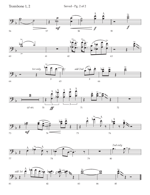 Saved (Choral Anthem SATB) Trombone 1/2 (Lifeway Choral / Arr. Danny Zaloudik)