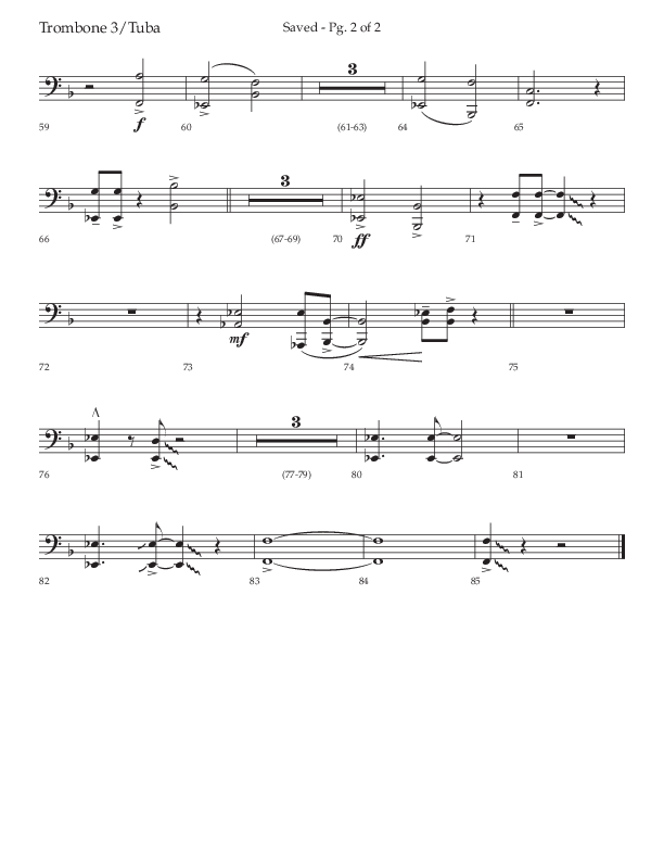 Saved (Choral Anthem SATB) Trombone 3/Tuba (Lifeway Choral / Arr. Danny Zaloudik)
