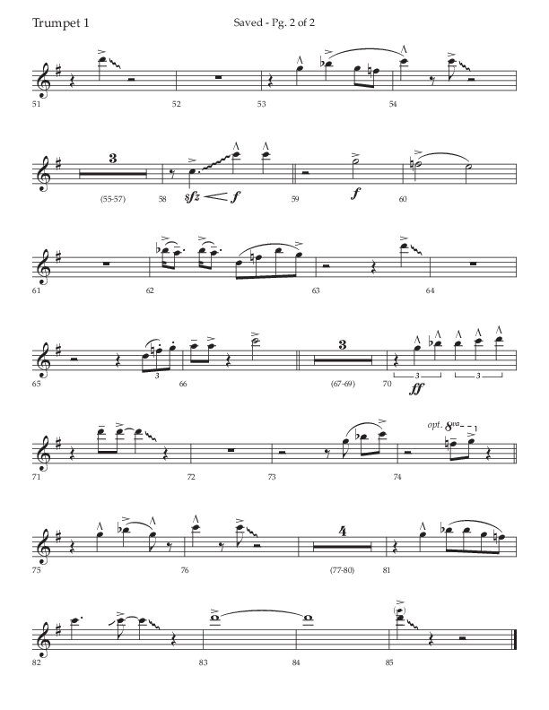 Saved (Choral Anthem SATB) Trumpet 1 (Lifeway Choral / Arr. Danny Zaloudik)
