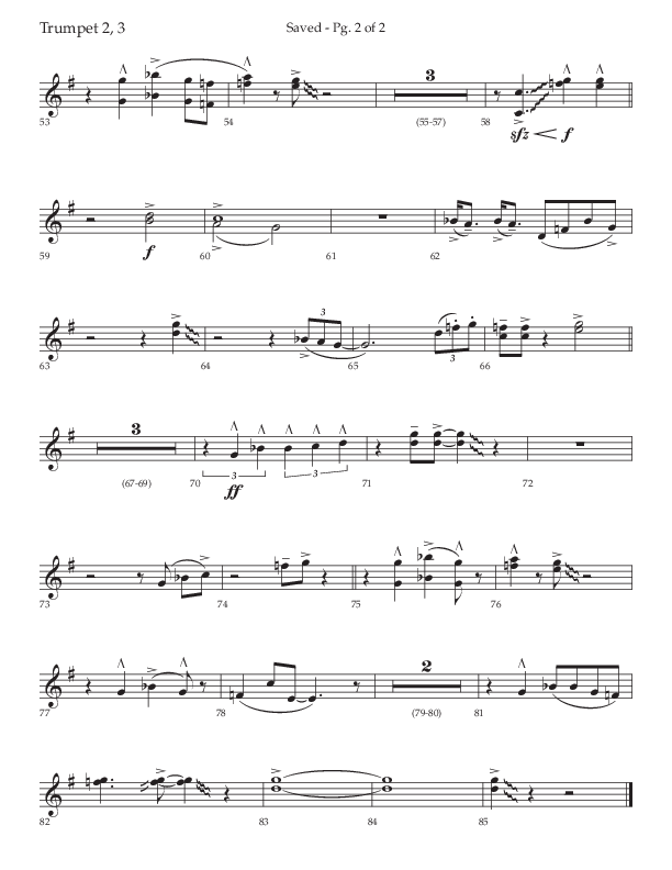 Saved (Choral Anthem SATB) Trumpet 2/3 (Lifeway Choral / Arr. Danny Zaloudik)
