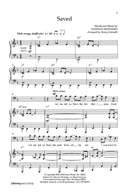 Saved (Choral Anthem SATB) Anthem (SATB/Piano) (Lifeway Choral / Arr. Danny Zaloudik)