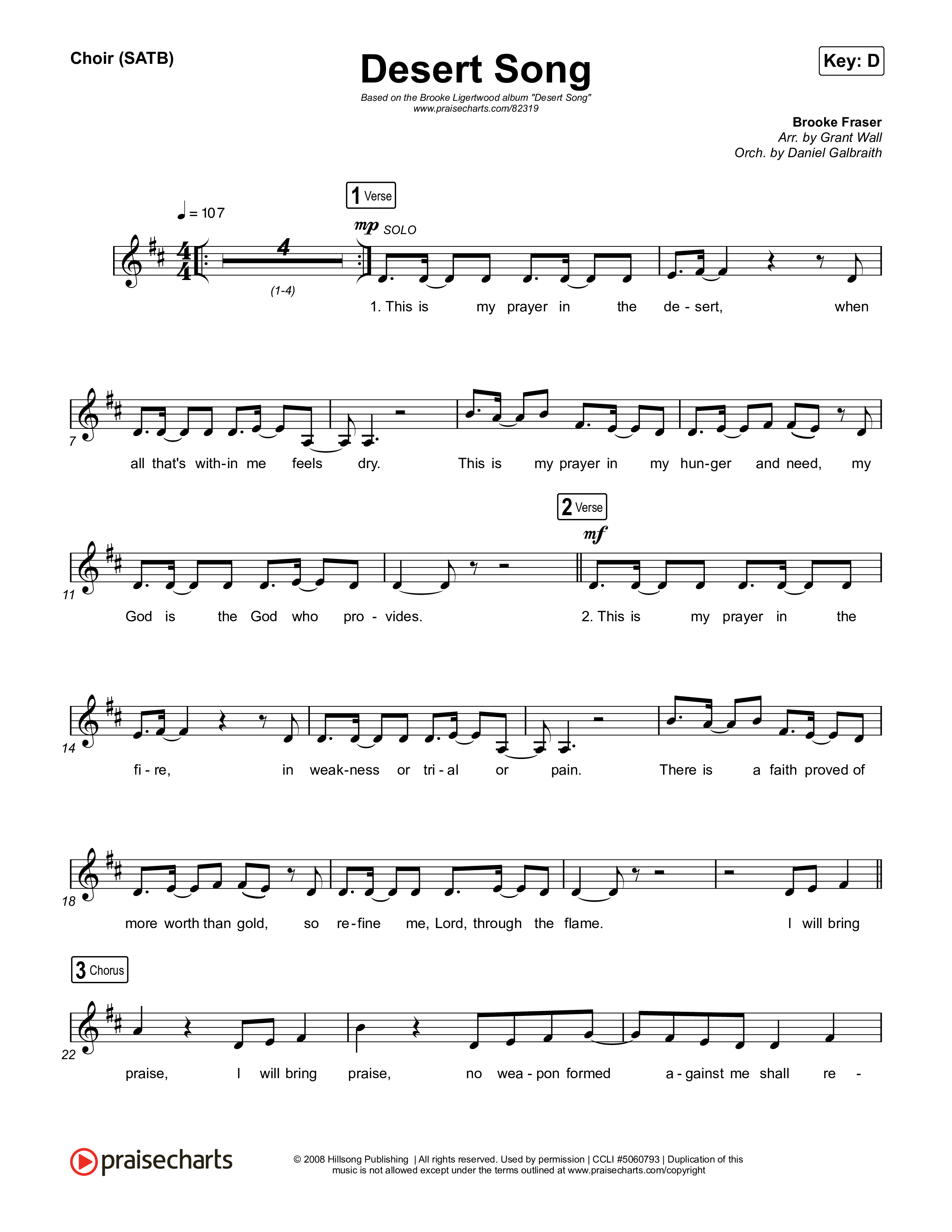 Desert Song Choir Sheet (SATB) (Brooke Ligertwood)