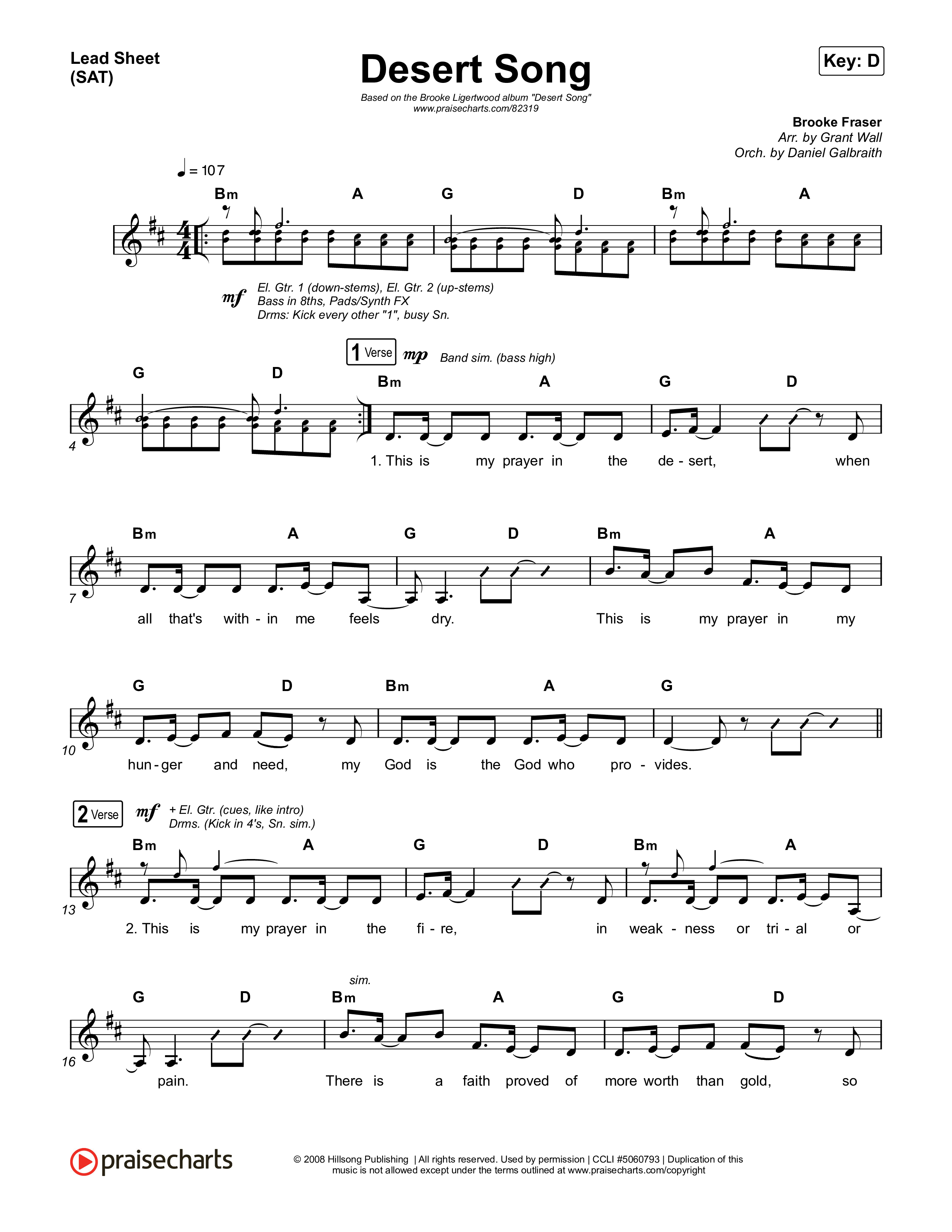 Desert Song Lead Sheet (SAT) (Brooke Ligertwood)