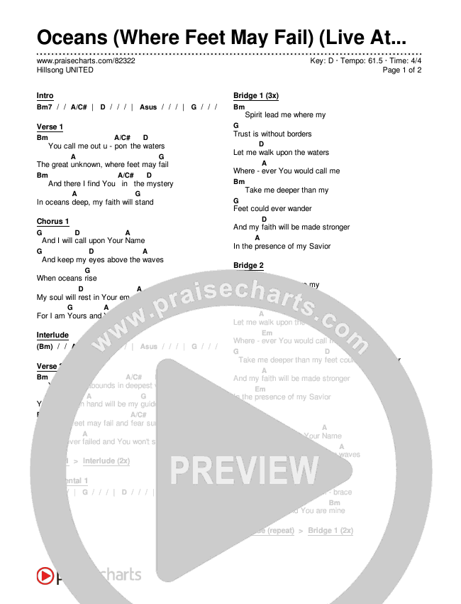 Oceans (Where Feet May Fail) (Live At Team Night) Chords & Lyrics (Hillsong UNITED)