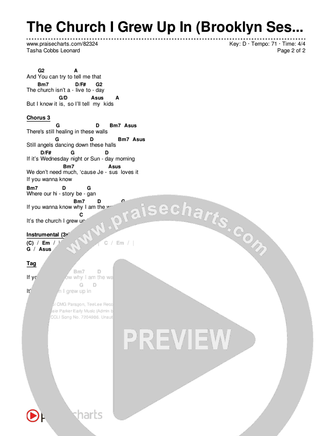 The Church I Grew Up In (Brooklyn Sessions) Chords & Lyrics (Tasha Cobbs Leonard)