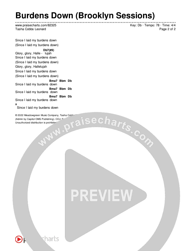 Burdens Down (Brooklyn Sessions) Chords & Lyrics (Tasha Cobbs Leonard)