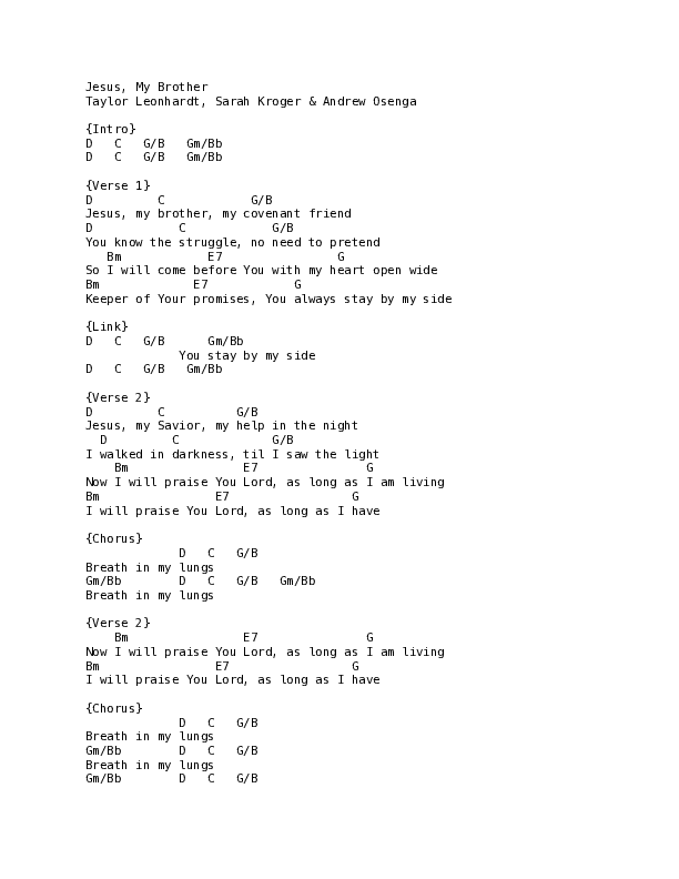 Jesus My Brother Chord Chart (Mission House / Dee Wilson / Taylor Leonhardt / Jess Ray)