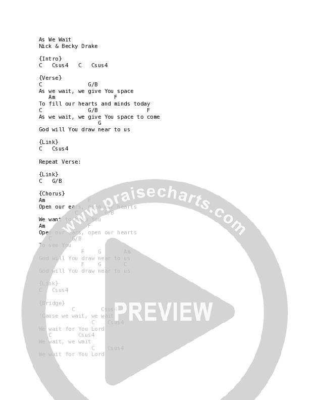 As We Wait (Live) Chord Chart (Worship For Everyone / Nick & Becky Drake)