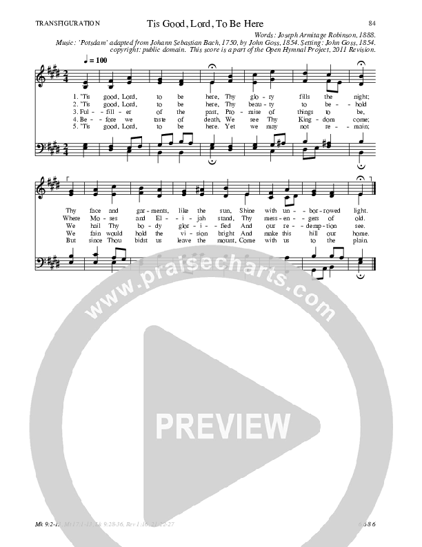 Tis Good Lord To Be Here Hymn Sheet (SATB) (Traditional Hymn)
