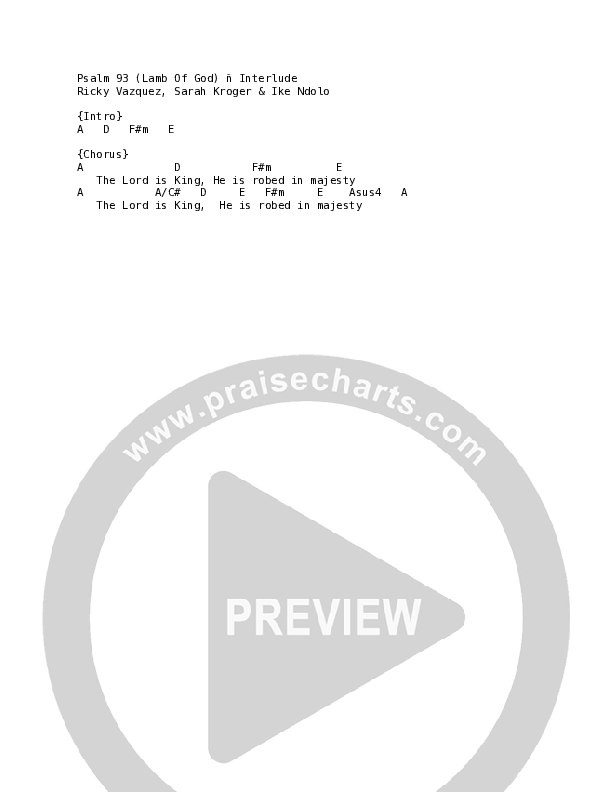 Psalm 93 (Lamb Of God) - Interlude Chord Chart (Village Lights / Sarah Kroger)