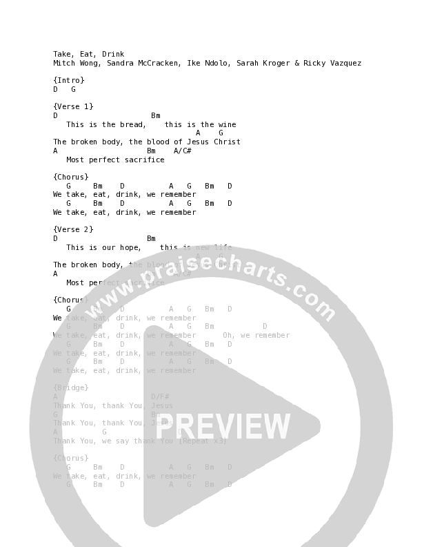 Take Eat Drink Chord Chart (Village Lights / Sarah Kroger)