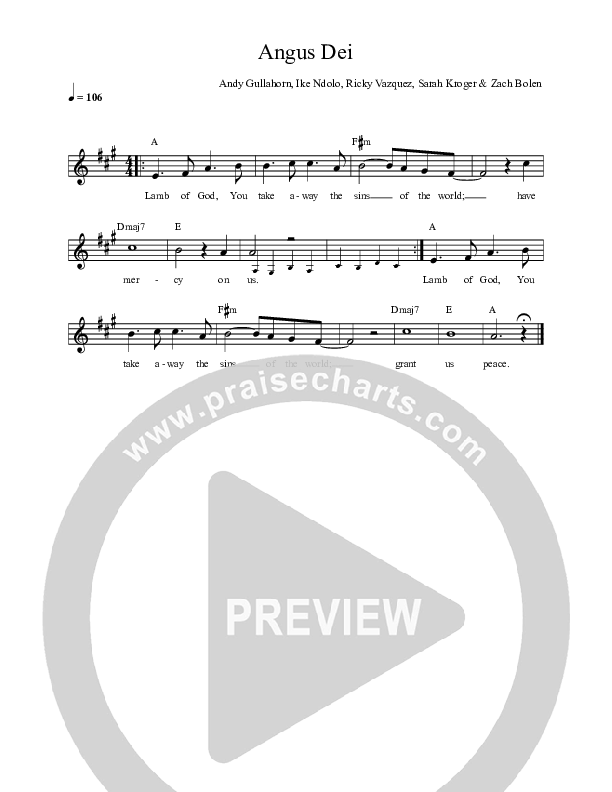 Agnus Dei Lead Sheet Melody (Village Lights / Ike Ndolo)