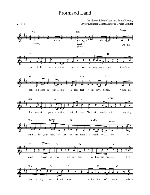 Promised Land Lead Sheet Melody (Village Lights / Ike Ndolo)