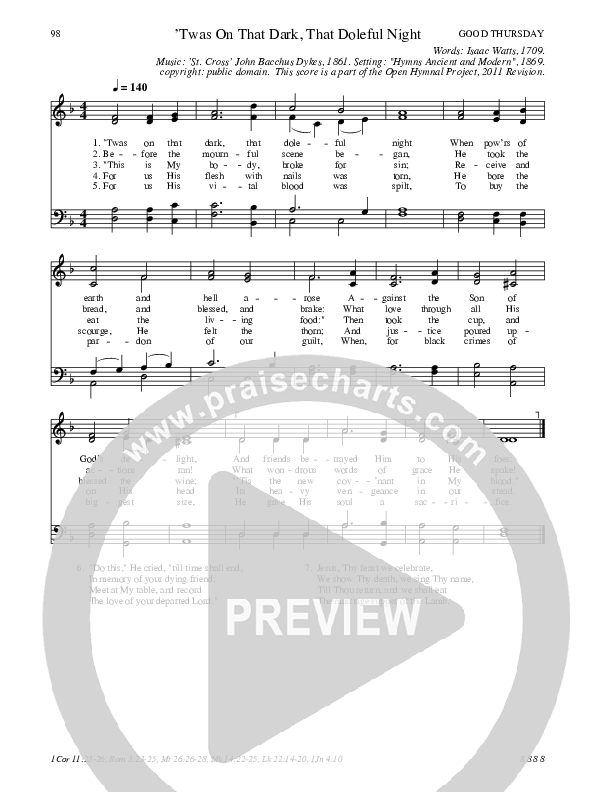'Tis Midnight And On Olive's Brow Hymn Sheet (SATB) (Traditional Hymn)
