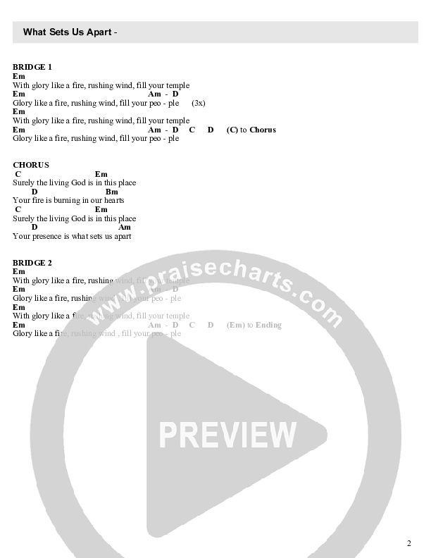 What Sets Us Apart Chord Chart (Chapel Music Fellowship / David Fleming)
