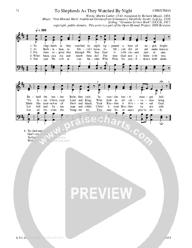 To Shepherds As They Watched By Night Hymn Sheet (SATB) (Traditional Hymn)
