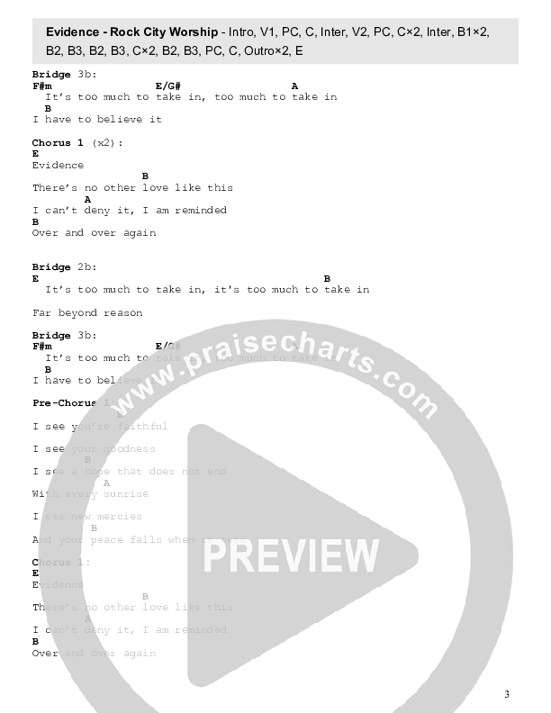 Evidence (Live) Chord Chart (Rock City Worship)