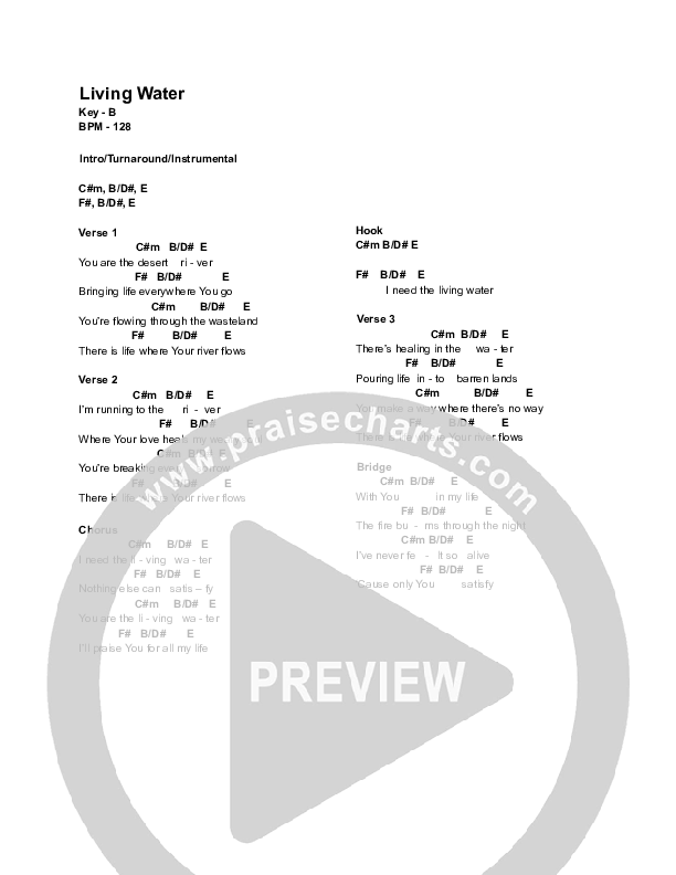 Living Water Chord Chart (Equippers Worship)