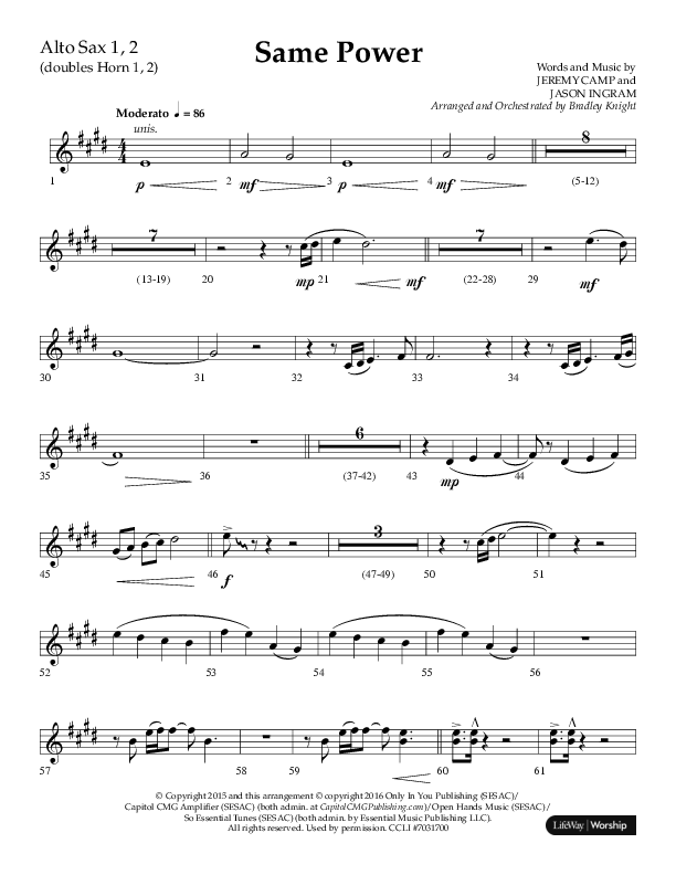 Same Power (Choral Anthem SATB) Alto Sax 1/2 (Lifeway Choral / Arr. Bradley Knight)
