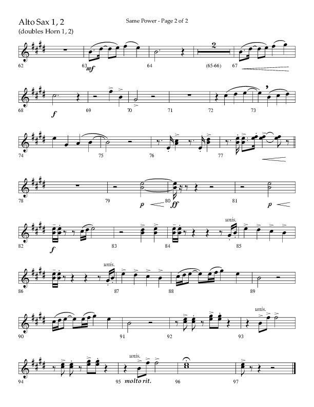 Same Power (Choral Anthem SATB) Alto Sax 1/2 (Lifeway Choral / Arr. Bradley Knight)