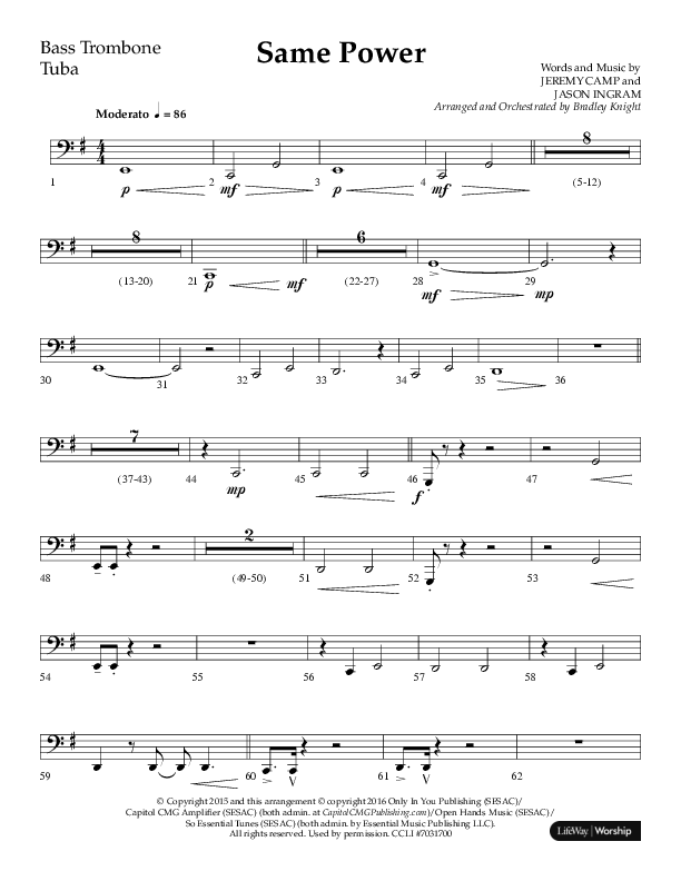 Same Power (Choral Anthem SATB) Orchestration (Lifeway Choral / Arr. Bradley Knight)