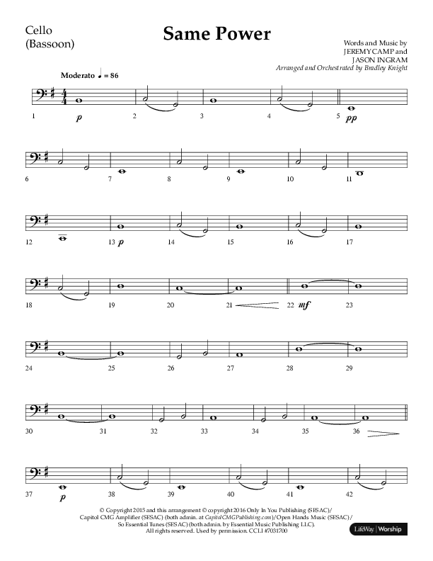 Same Power (Choral Anthem SATB) Cello (Lifeway Choral / Arr. Bradley Knight)
