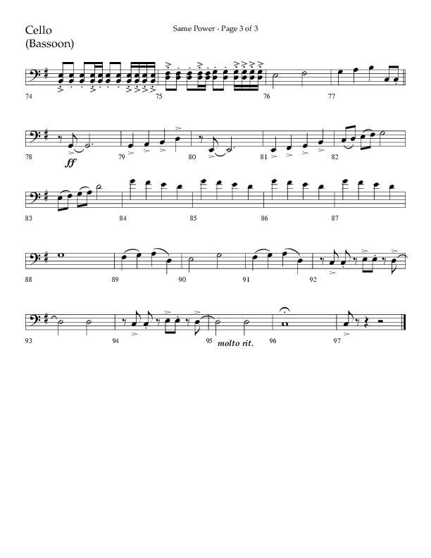 Same Power (Choral Anthem SATB) Cello (Lifeway Choral / Arr. Bradley Knight)