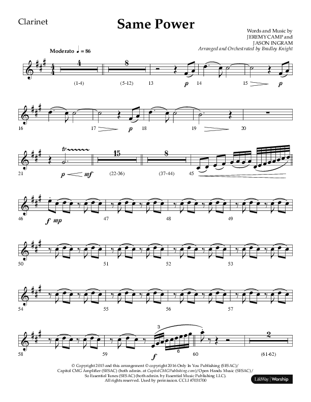 Same Power (Choral Anthem SATB) Clarinet 1/2 (Lifeway Choral / Arr. Bradley Knight)