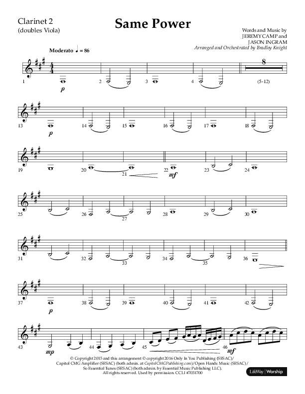 Same Power (Choral Anthem SATB) Clarinet 1/2 (Lifeway Choral / Arr. Bradley Knight)