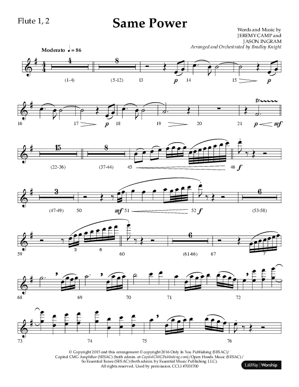 Same Power (Choral Anthem SATB) Flute 1/2 (Lifeway Choral / Arr. Bradley Knight)