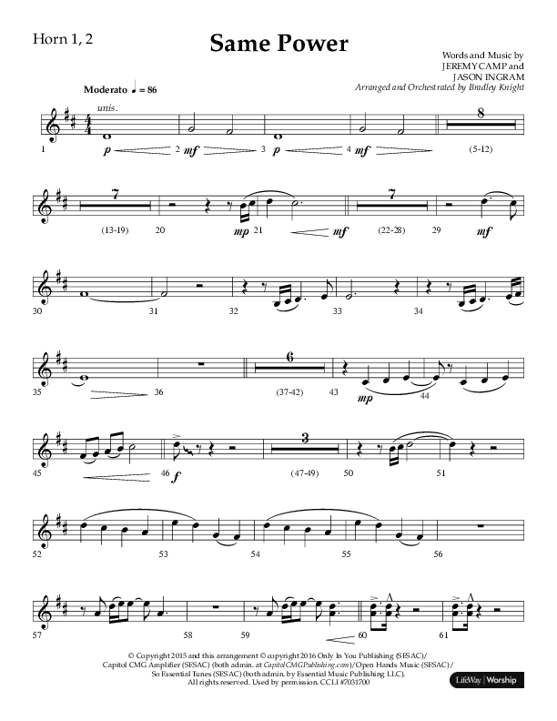Same Power (Choral Anthem SATB) French Horn 1/2 (Lifeway Choral / Arr. Bradley Knight)