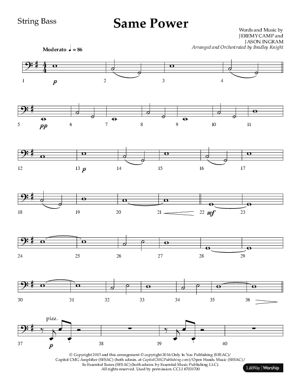 Same Power (Choral Anthem SATB) String Bass (Lifeway Choral / Arr. Bradley Knight)
