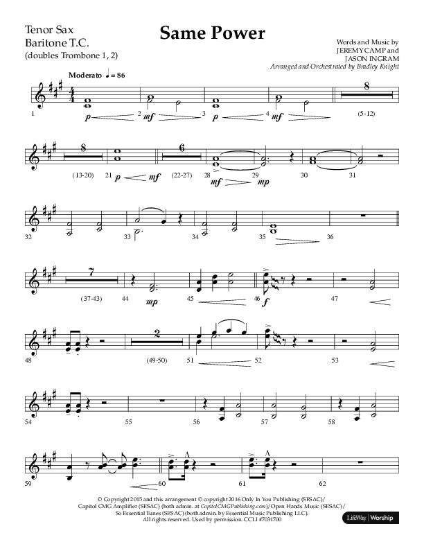 Same Power (Choral Anthem SATB) Tenor Sax/Baritone T.C. (Lifeway Choral / Arr. Bradley Knight)