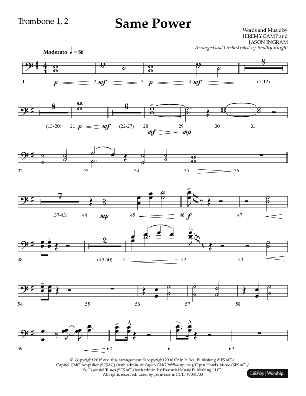 Same Power (Choral Anthem SATB) Trombone 1/2 (Lifeway Choral / Arr. Bradley Knight)