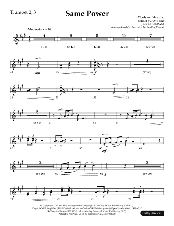 Same Power (Choral Anthem SATB) Trumpet 2/3 (Lifeway Choral / Arr. Bradley Knight)