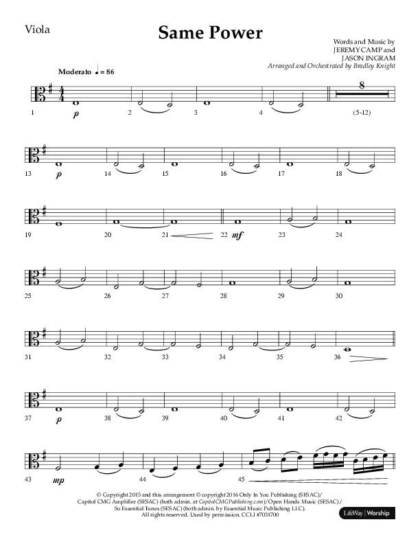 Same Power (Choral Anthem SATB) Viola (Lifeway Choral / Arr. Bradley Knight)