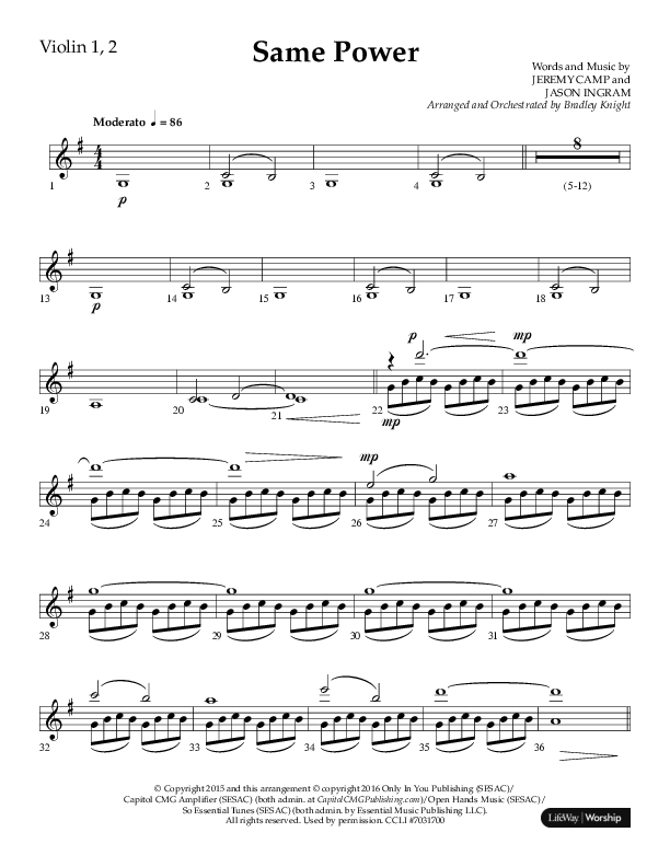 Same Power (Choral Anthem SATB) Violin 1/2 (Lifeway Choral / Arr. Bradley Knight)