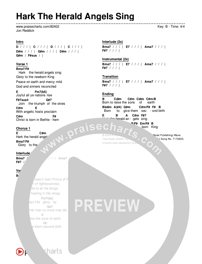 Hark The Herald Angels Sing Chords & Lyrics (Jon Reddick)