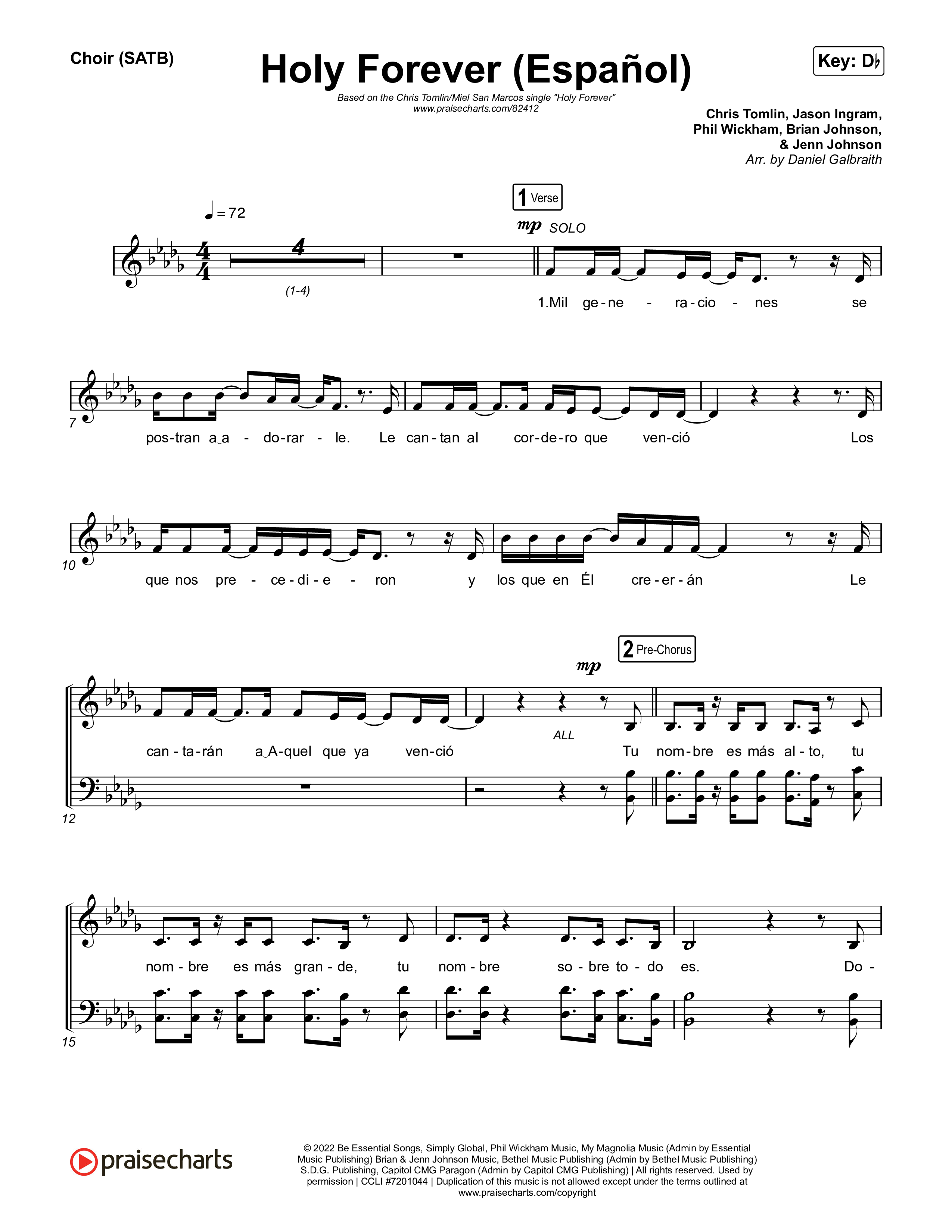 Holy Forever (Español) Choir Sheet (SATB) (Chris Tomlin / Miel San Marcos)