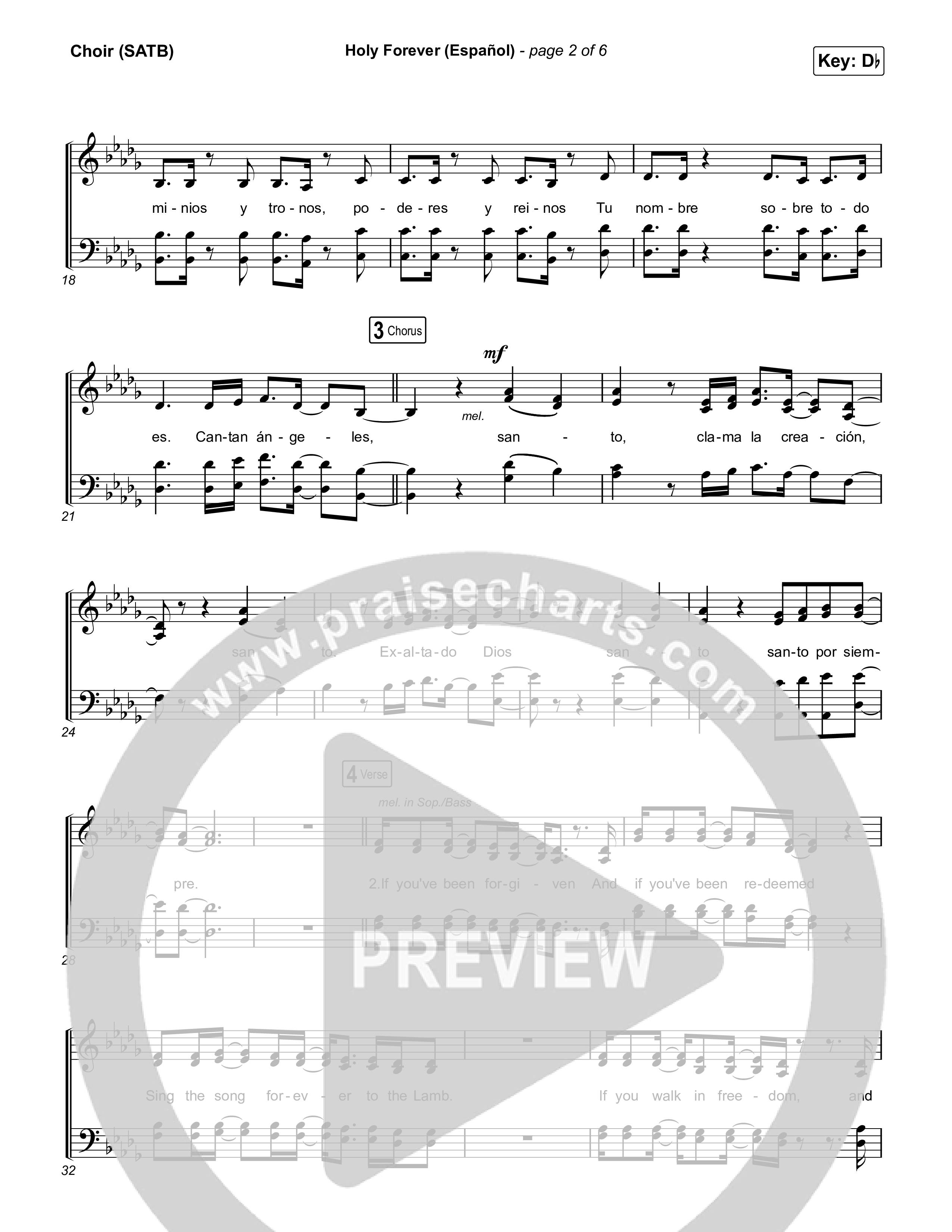 Holy Forever (Español) Choir Sheet (SATB) (Chris Tomlin / Miel San Marcos)