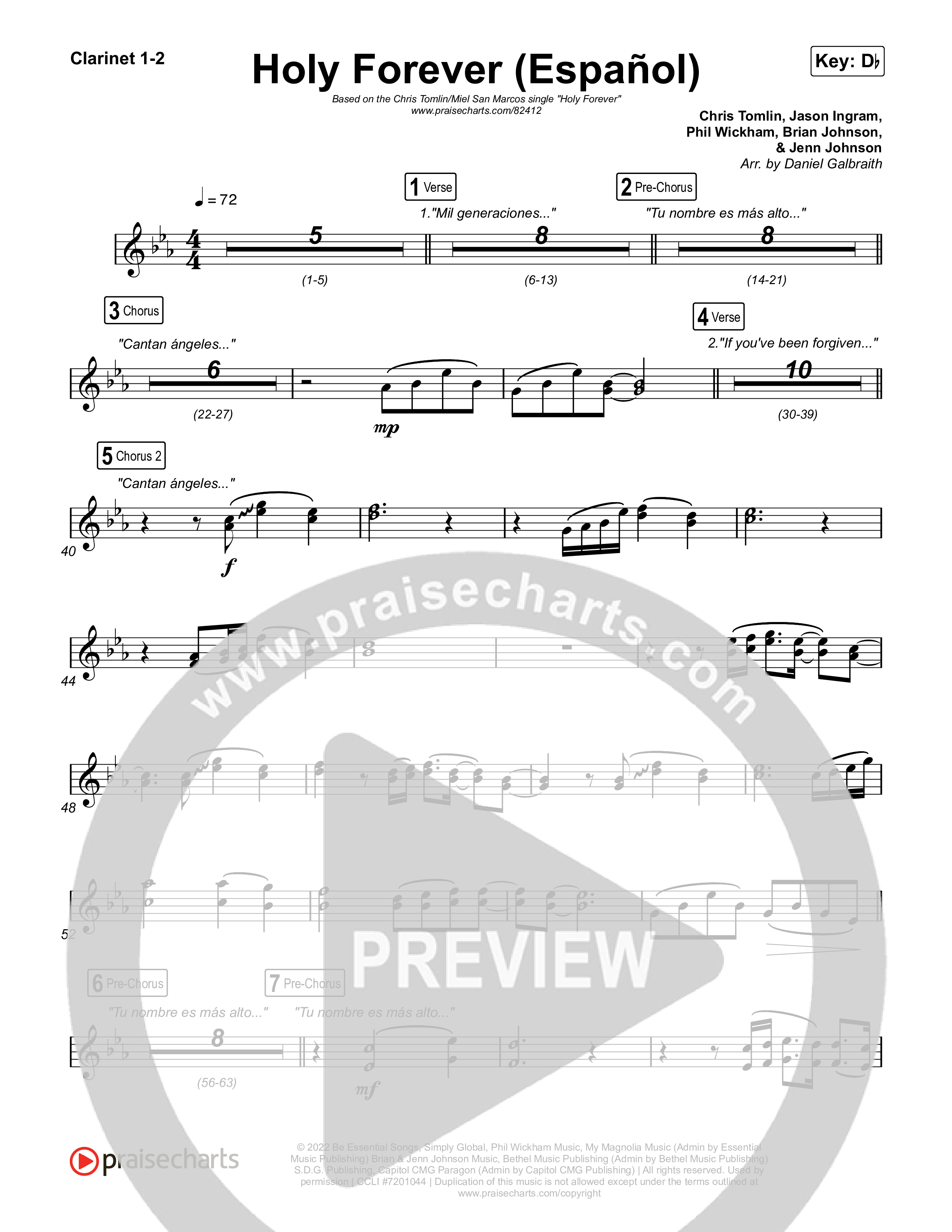 Holy Forever (Español) Clarinet 1/2 (Chris Tomlin / Miel San Marcos)
