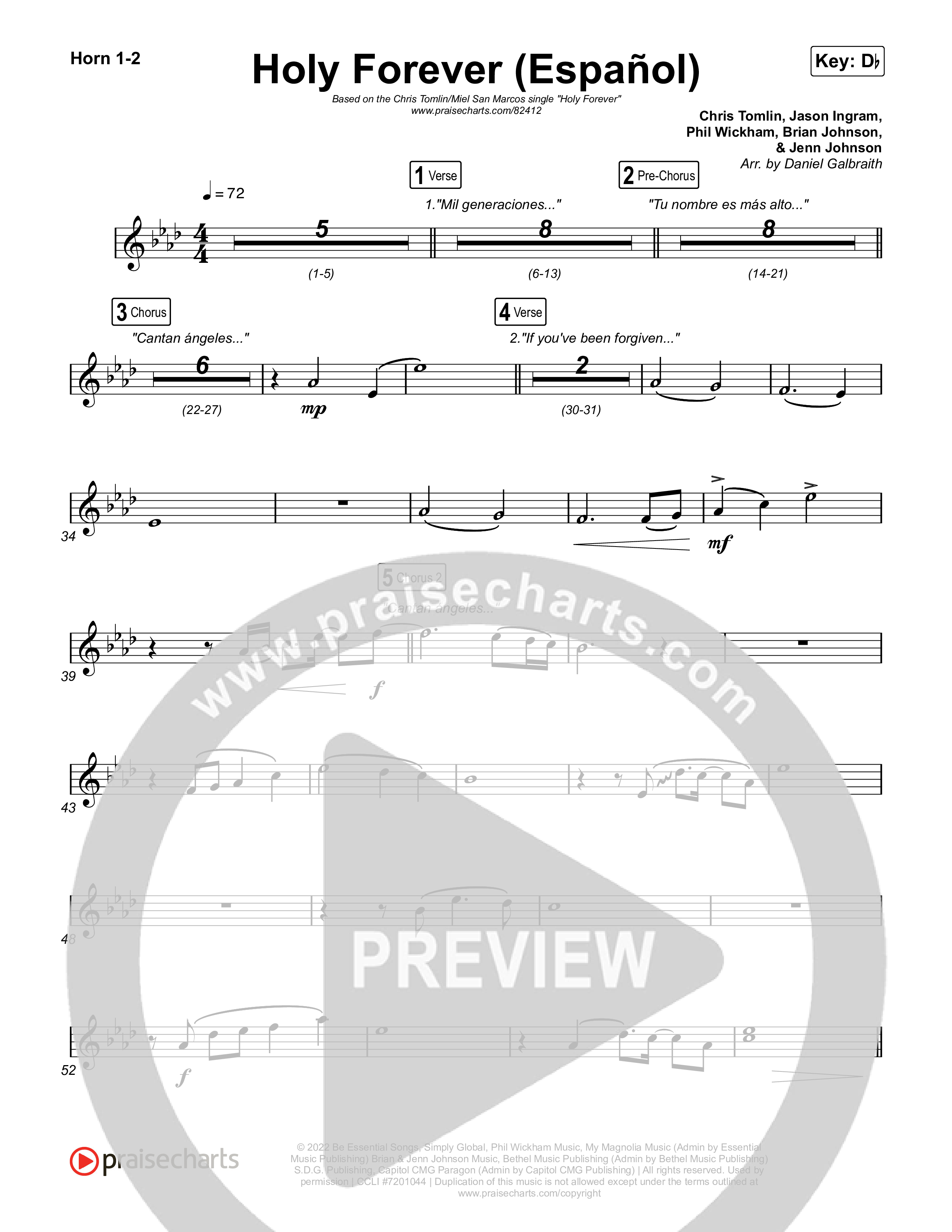 Holy Forever (Español) French Horn Sheet Music PDF (Chris Tomlin / Miel